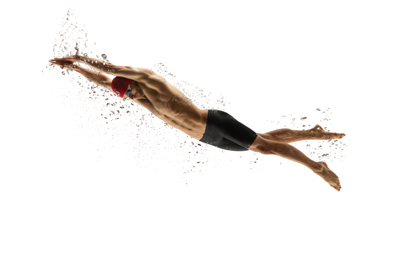 Ilustración de un profesor de natación mostrando técnica en piscina